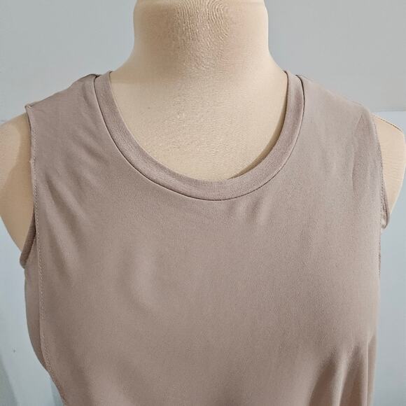 Lisa Rinna Twofer Taupe Asymmetric Chiffon Overlay Jersey Knit Tank Top - Picture 5 of 10